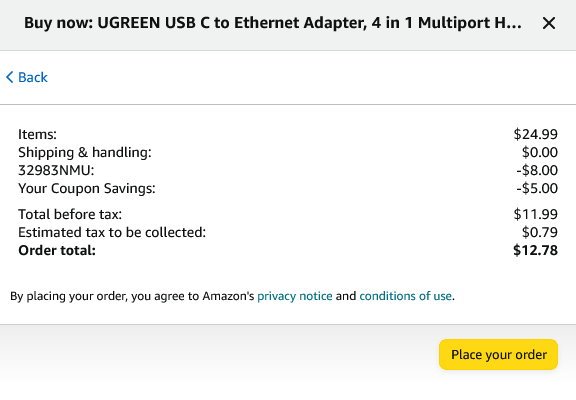 UGREEN 4 in 1 USB 3.0 Type C to Gigabit Ethernet Adapter