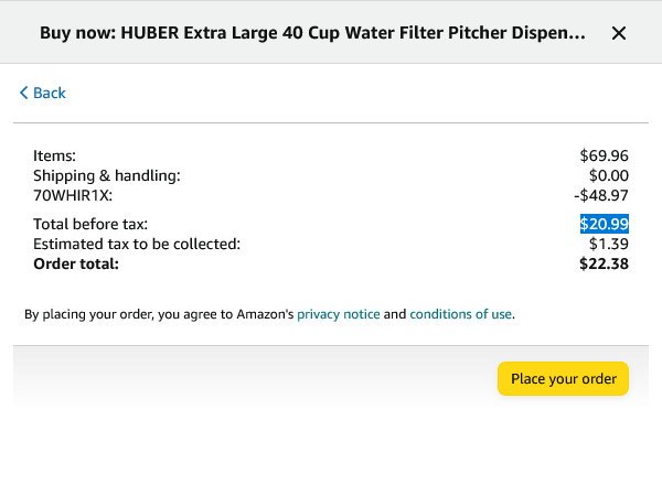 huber water filter 40 cup discount promo codes