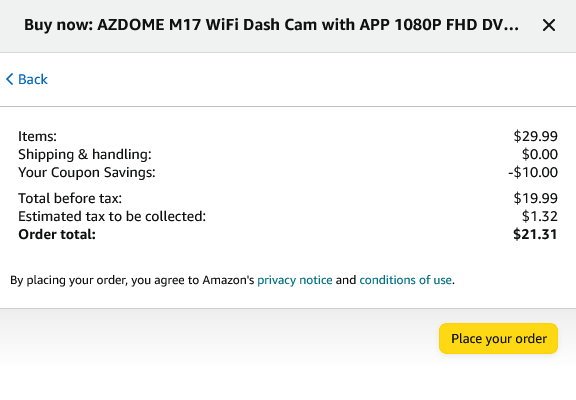 AZDOME M17 WiFi Dash Cam with APP 1080P FHD